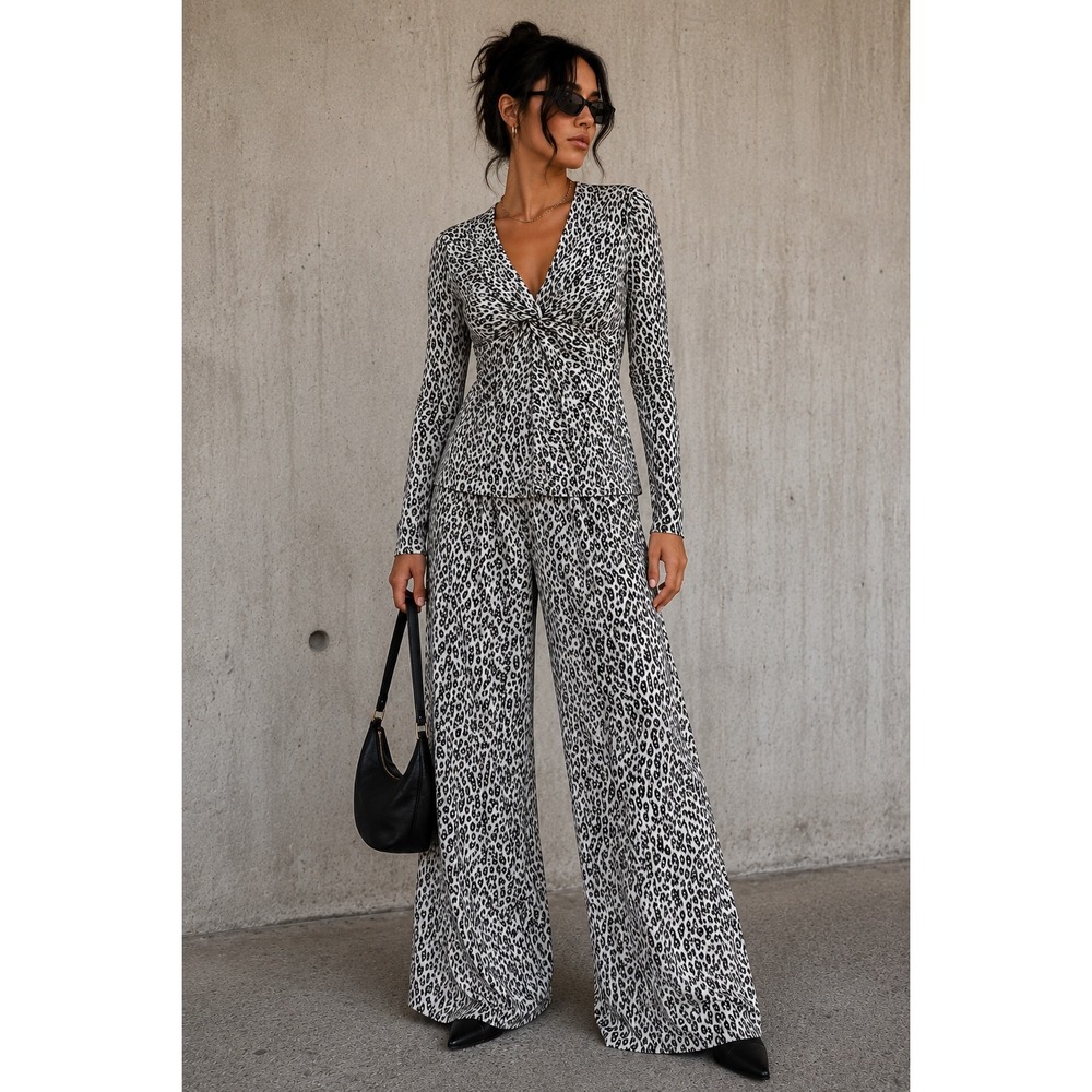 Veronique Young Animal Print Silver Sparkle 2 Piece Set Top Pants Y2K 90s Model